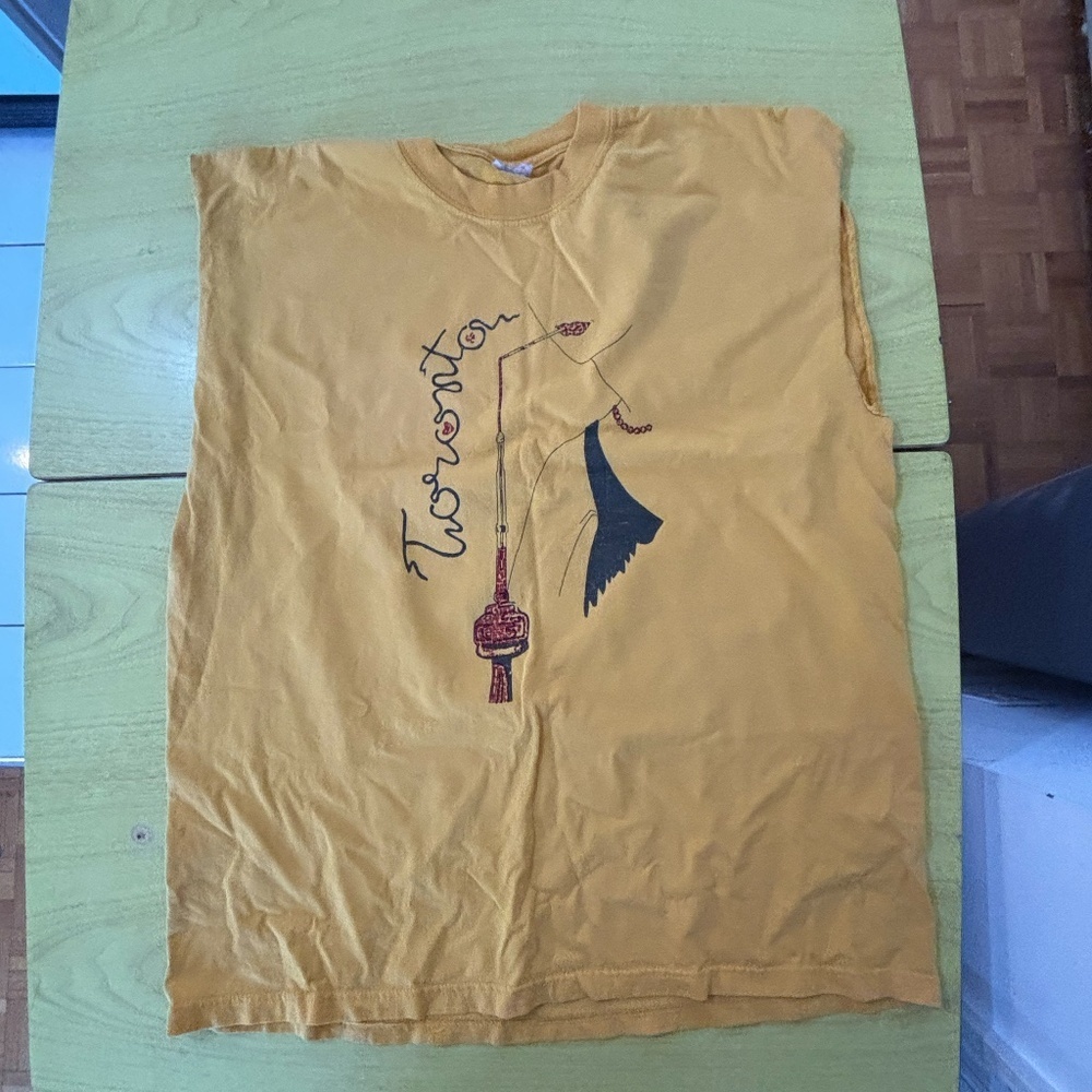 Vintage Men's Short Sleeve Tee - Mustard Yellow with Black Graphic